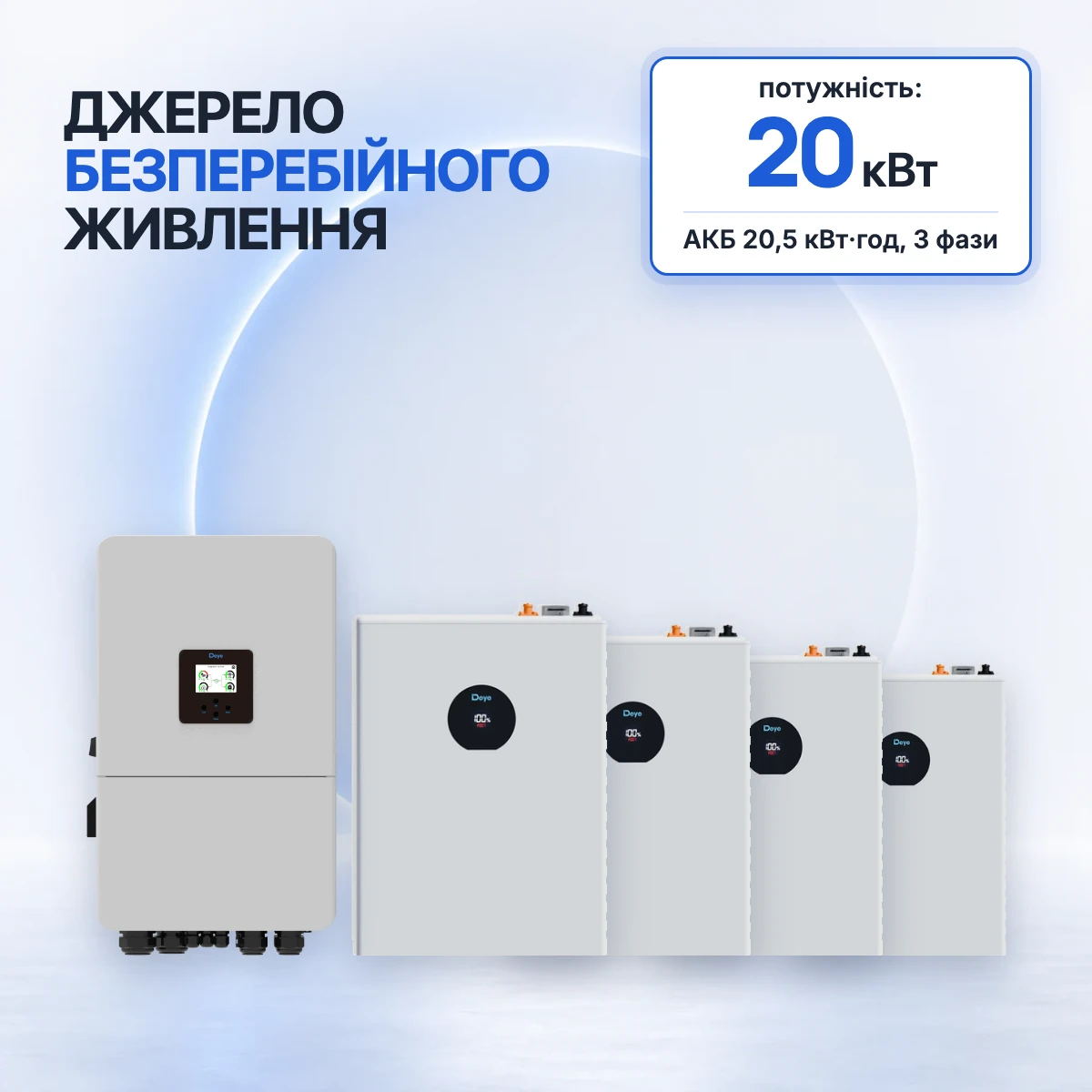 Трифазний комплект резервного живлення Deye 20 кВт з акумулятором 20,5 кВт·год